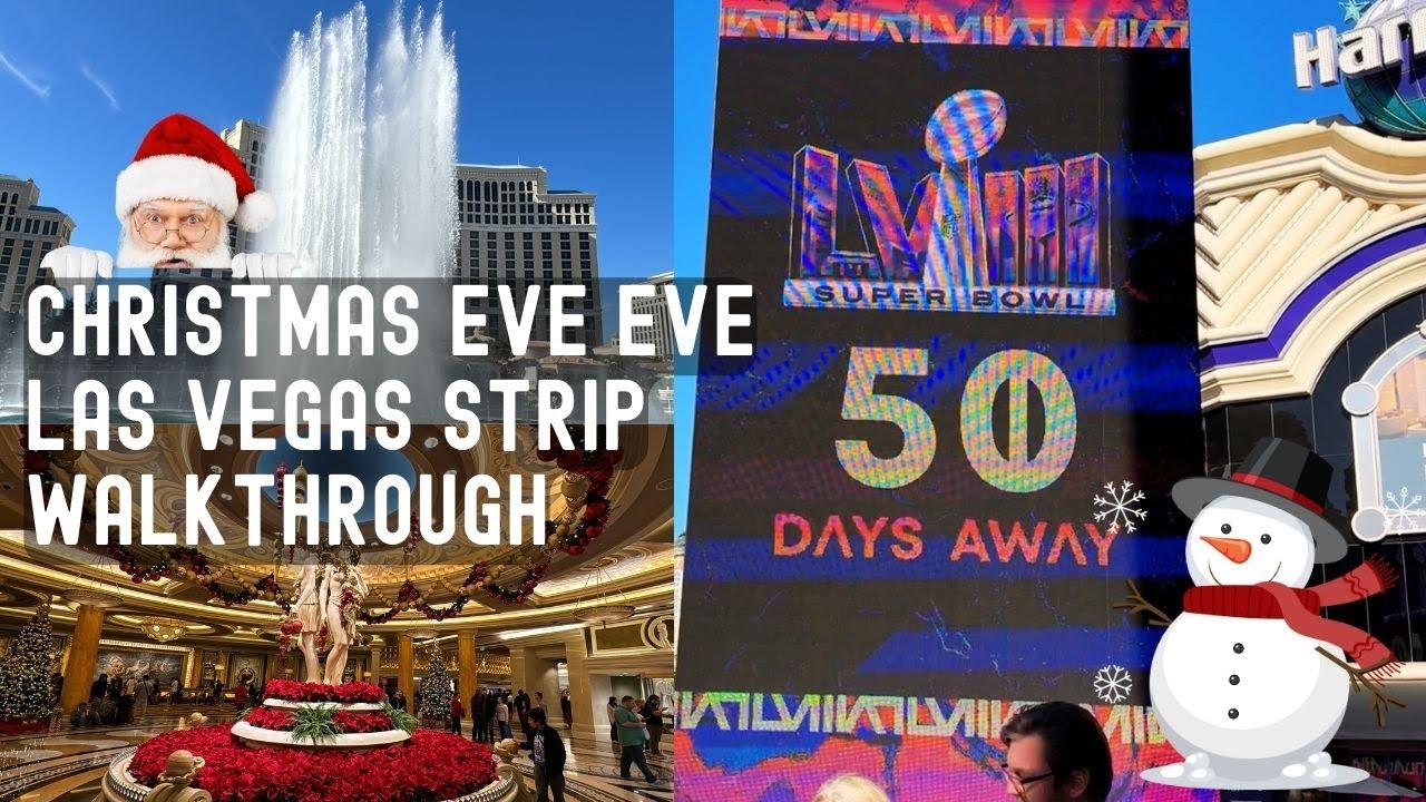 Christmas Eve Eve Las Vegas Strip Holiday Walk Caesars Palace, Bellagio Hotel, Mirage Resort & More