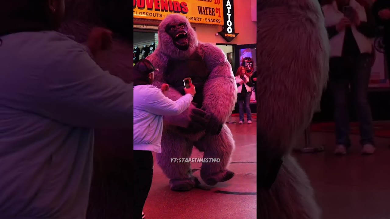 He Found A Live Gorilla On Fremont Street In Las Vegas! #shorts #viralvideo #explore