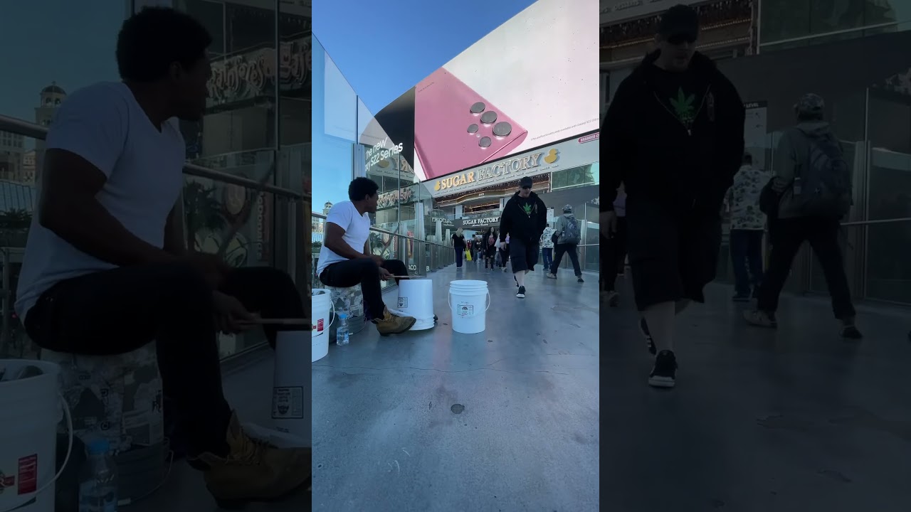 RED street performing #bucketdrumming Live from The Las Vegas Strip